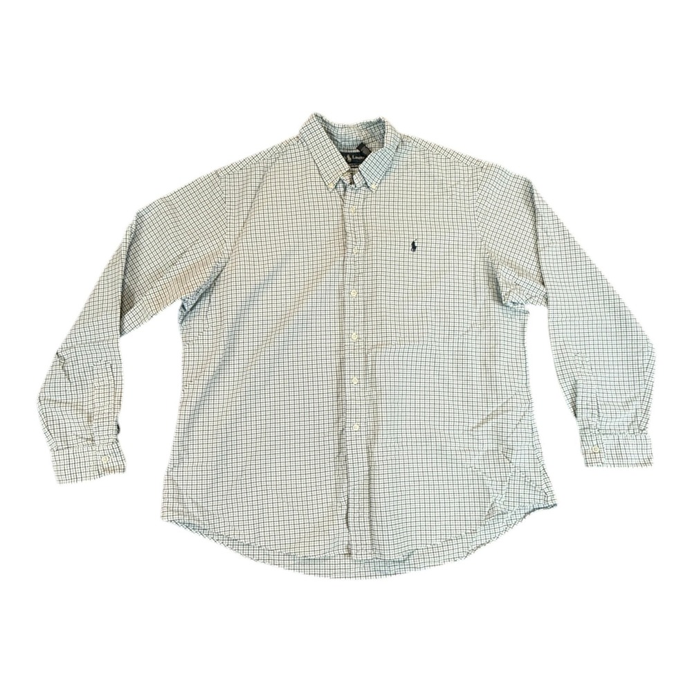 Polo Ralph Lauren Mens XXL Teal Navy Plaid Check Long Sleeve Button Down Shirt